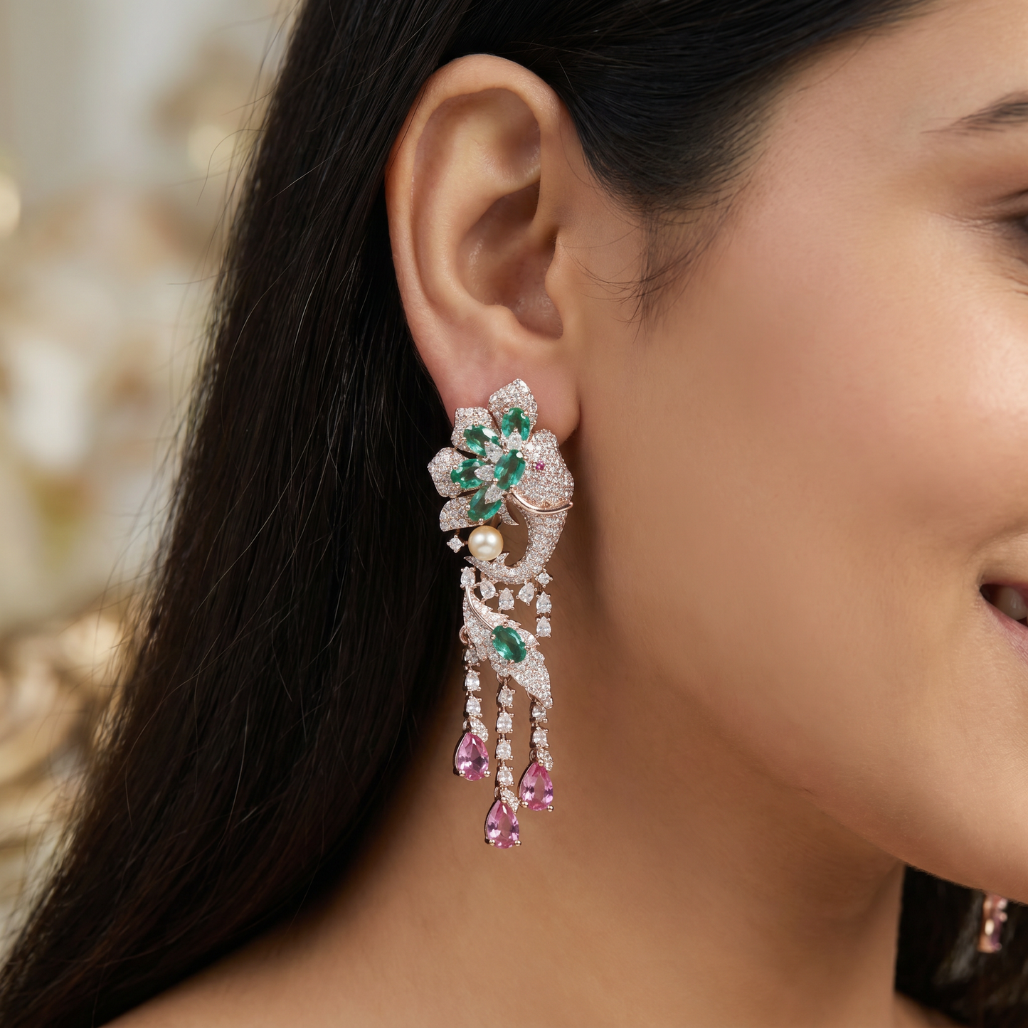 Statement Elephant Silhouette Hanging Earrings with Dangling Drops