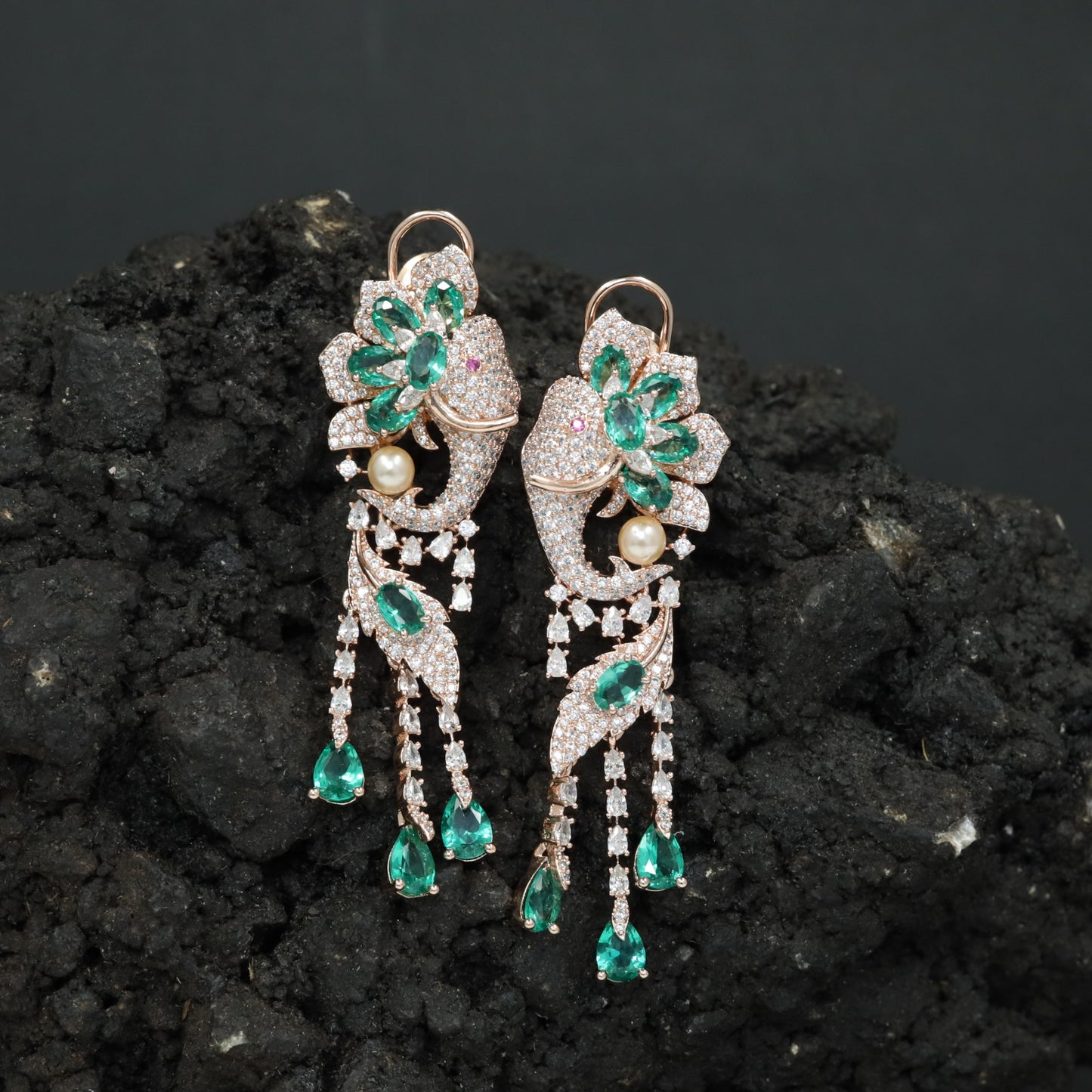 Statement Elephant Silhouette Hanging Earrings with Dangling Drops