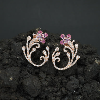 Decorative Floral Stud Earrings with Flowing Scroll Motif