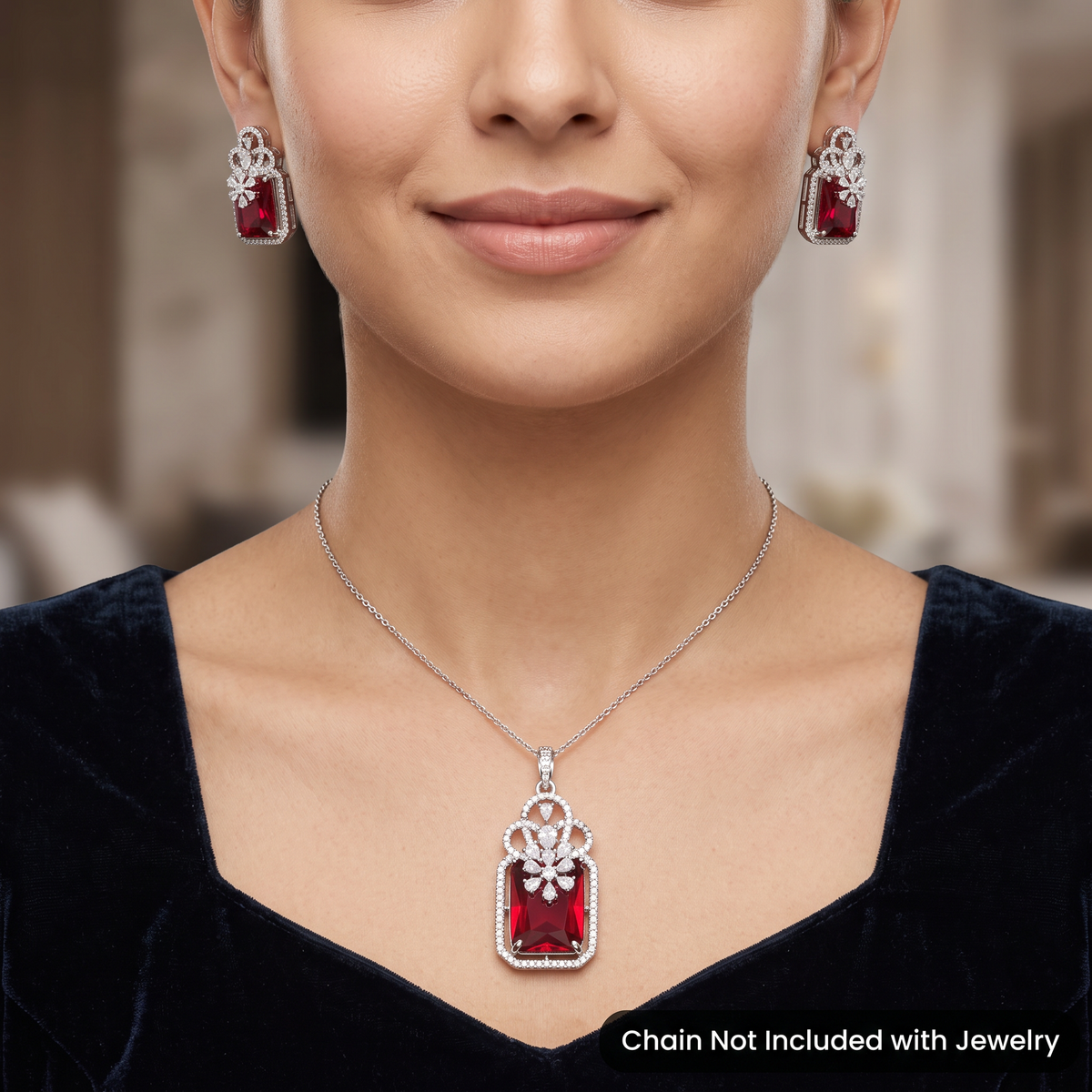 Open-frame pendant set with blossom centerpiece and matching studs