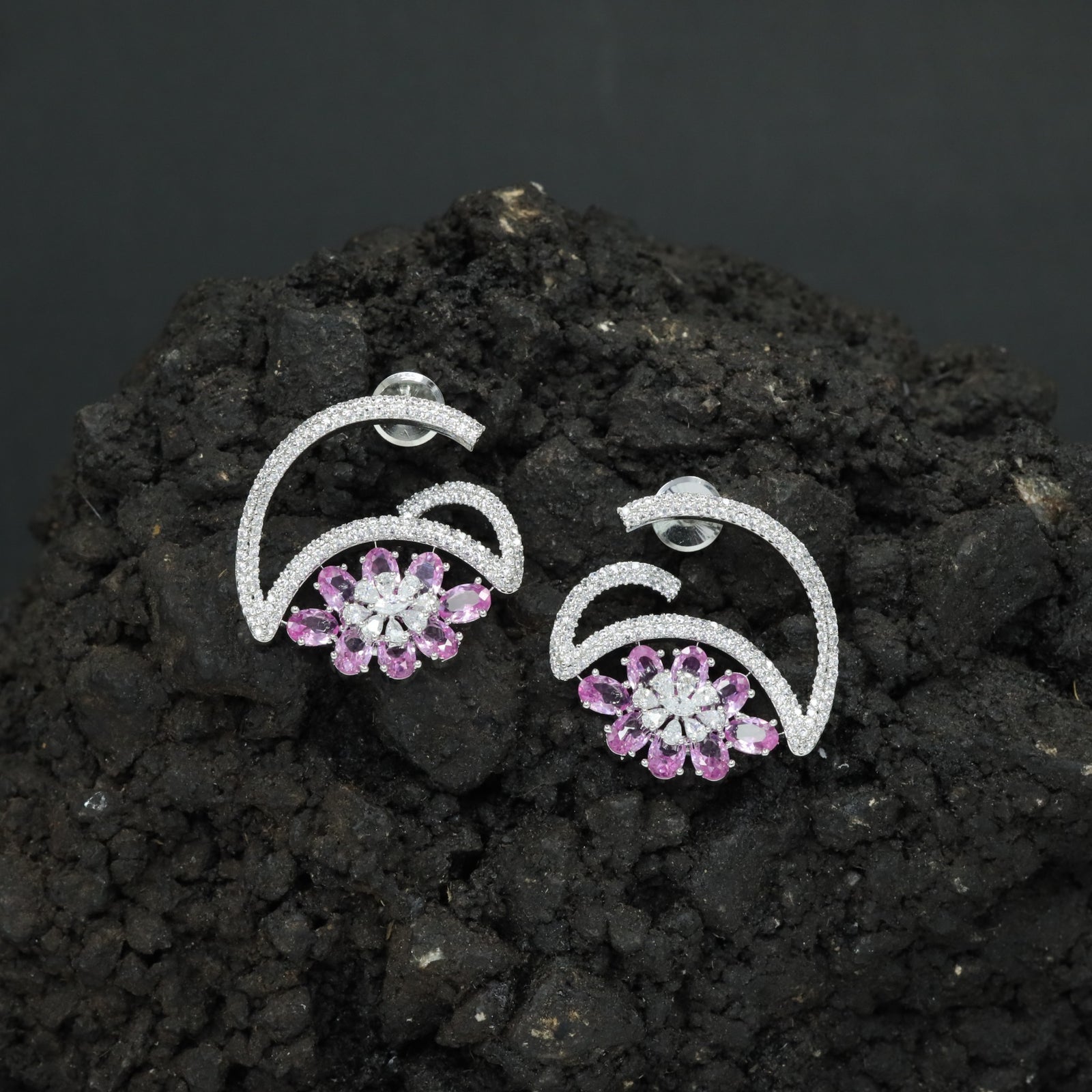 Marquise Petal Stud Earrings with Open Arc Construction
