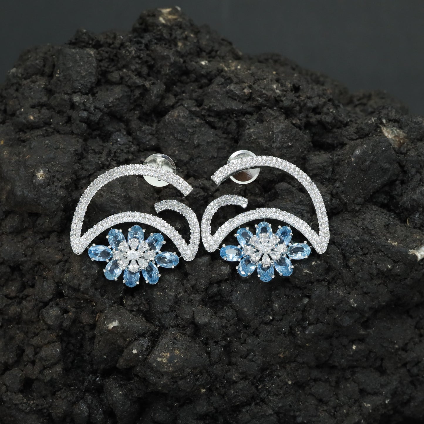 Marquise Petal Stud Earrings with Open Arc Construction