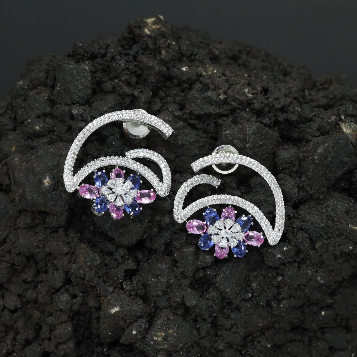 Marquise Petal Stud Earrings with Open Arc Construction