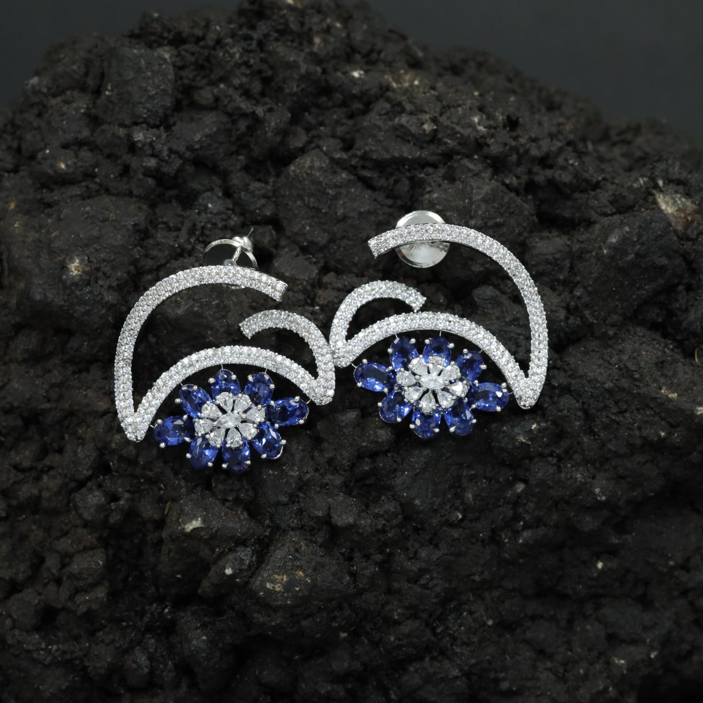 Marquise Petal Stud Earrings with Open Arc Construction