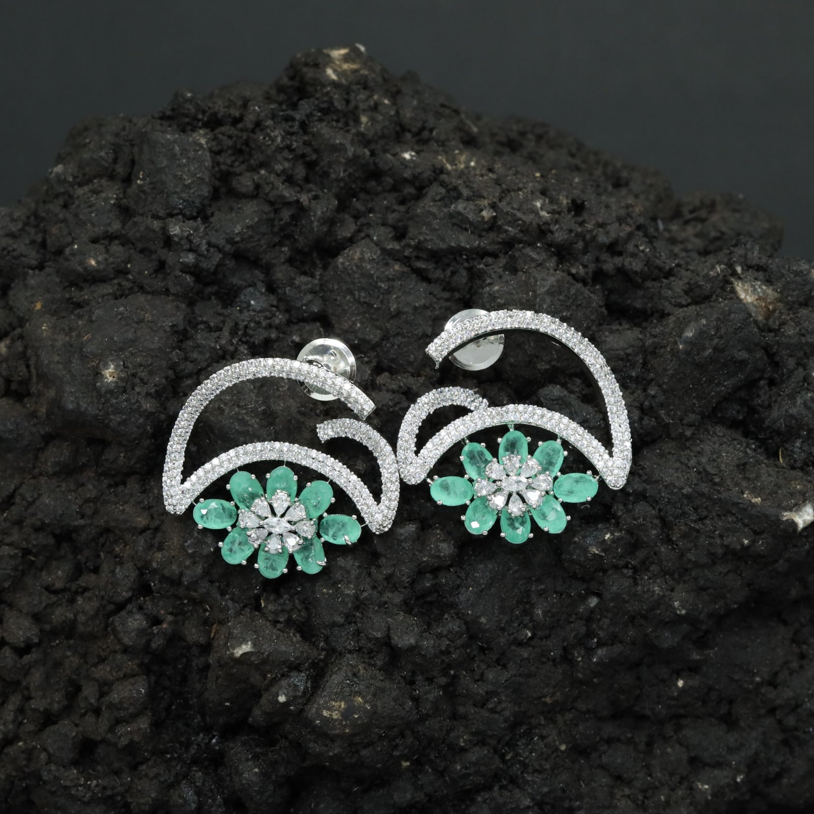 Marquise Petal Stud Earrings with Open Arc Construction