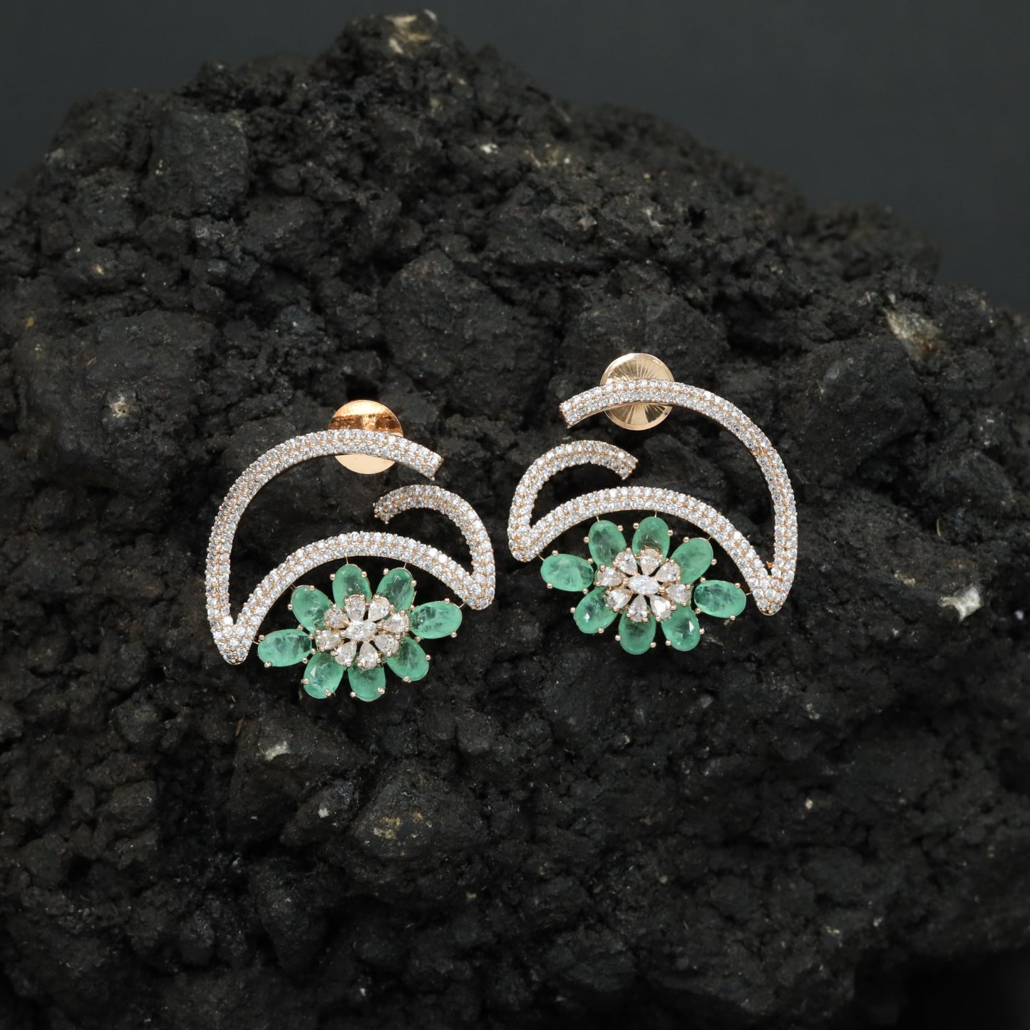 Marquise Petal Stud Earrings with Open Arc Construction