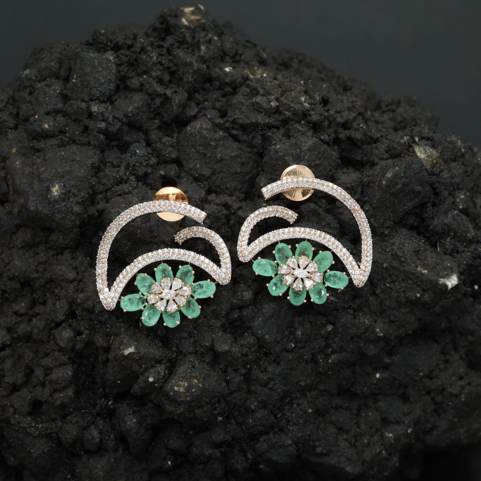 Marquise Petal Stud Earrings with Open Arc Construction