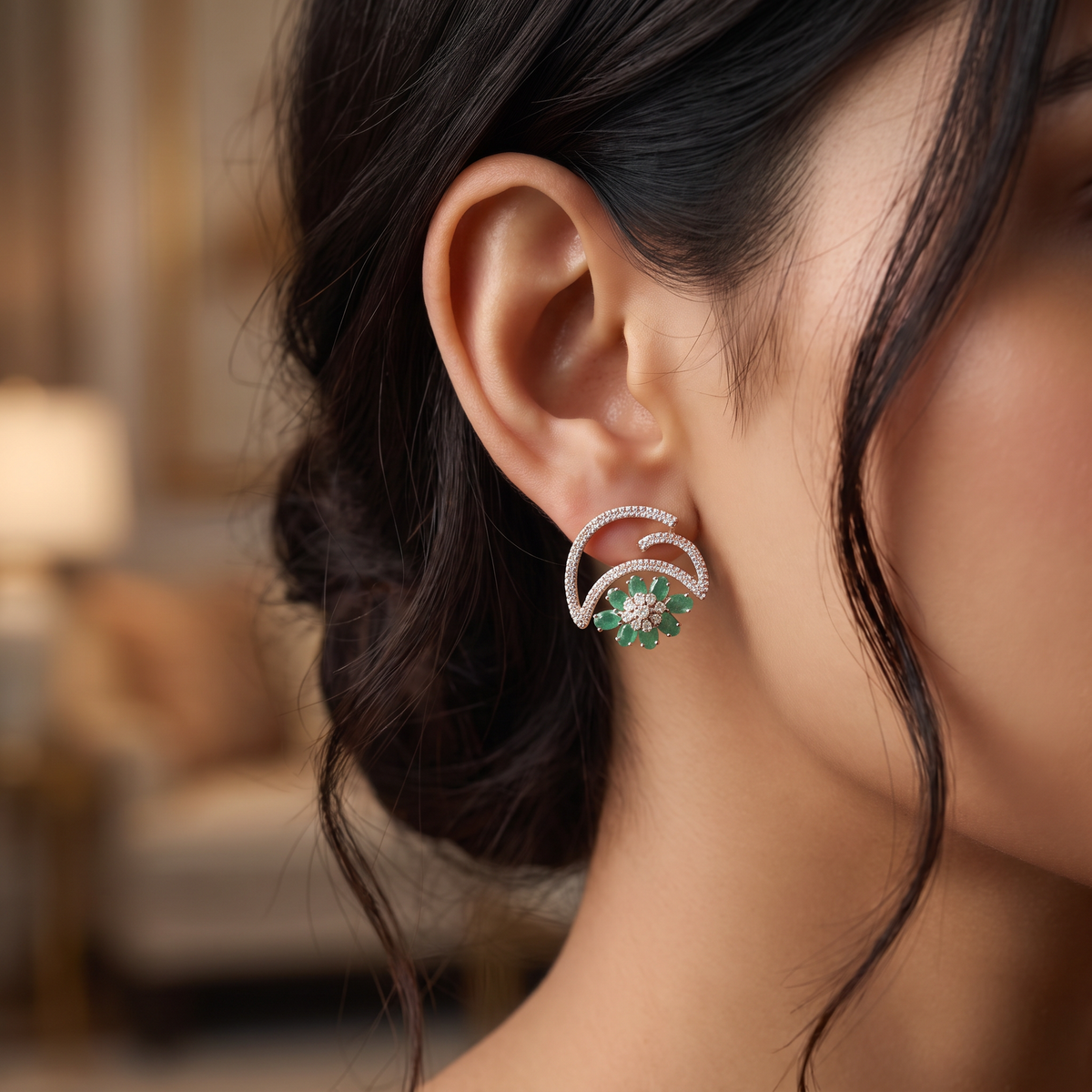 Marquise Petal Stud Earrings with Open Arc Construction