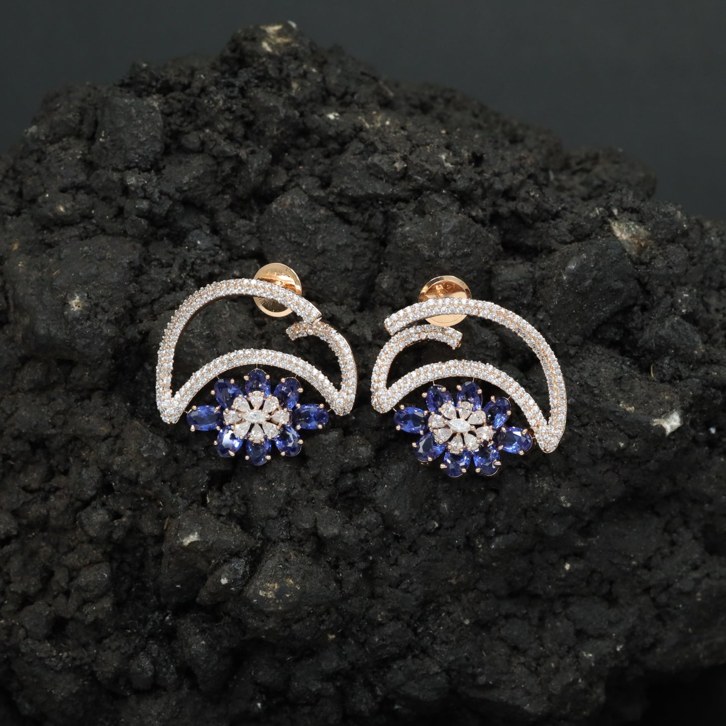 Marquise Petal Stud Earrings with Open Arc Construction