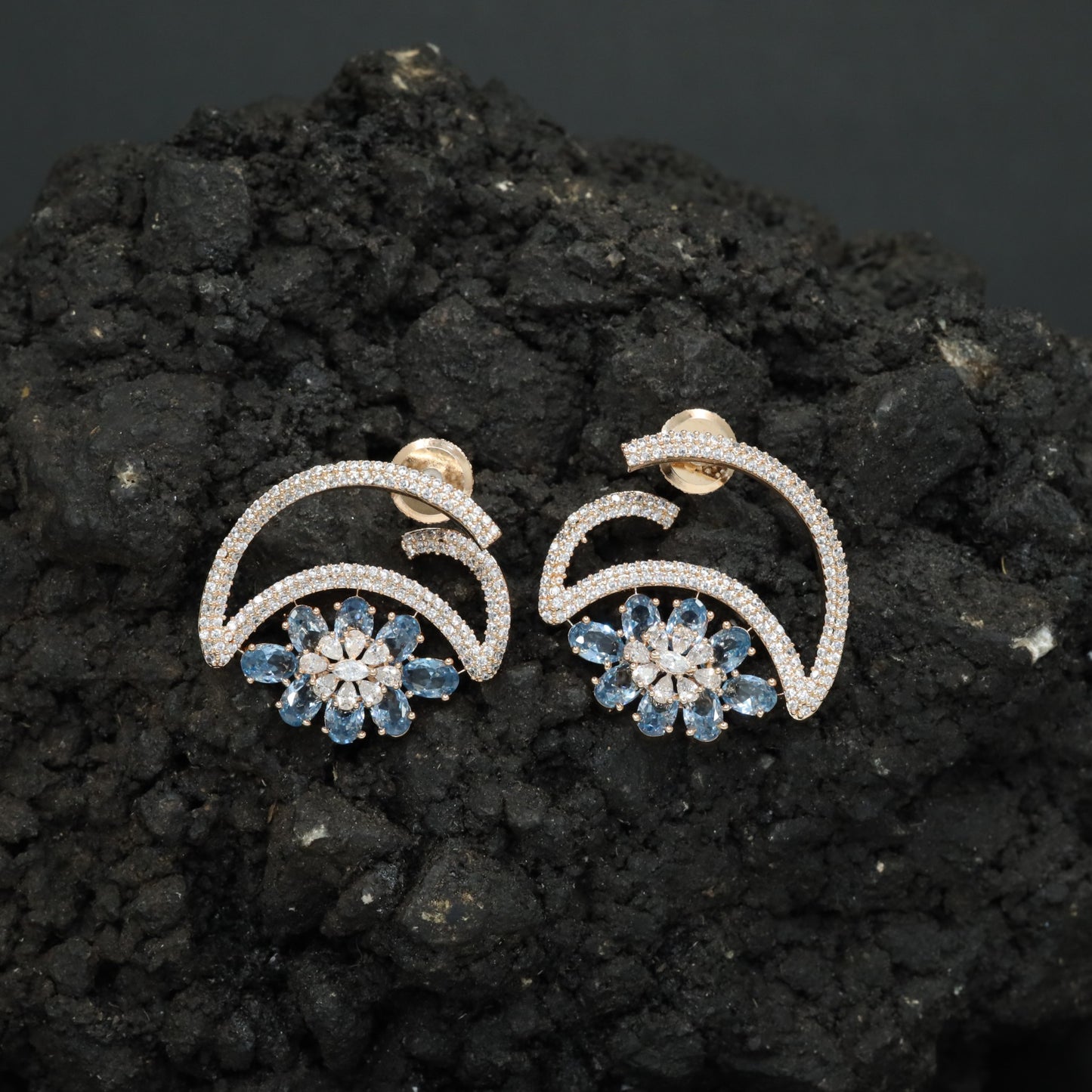 Marquise Petal Stud Earrings with Open Arc Construction