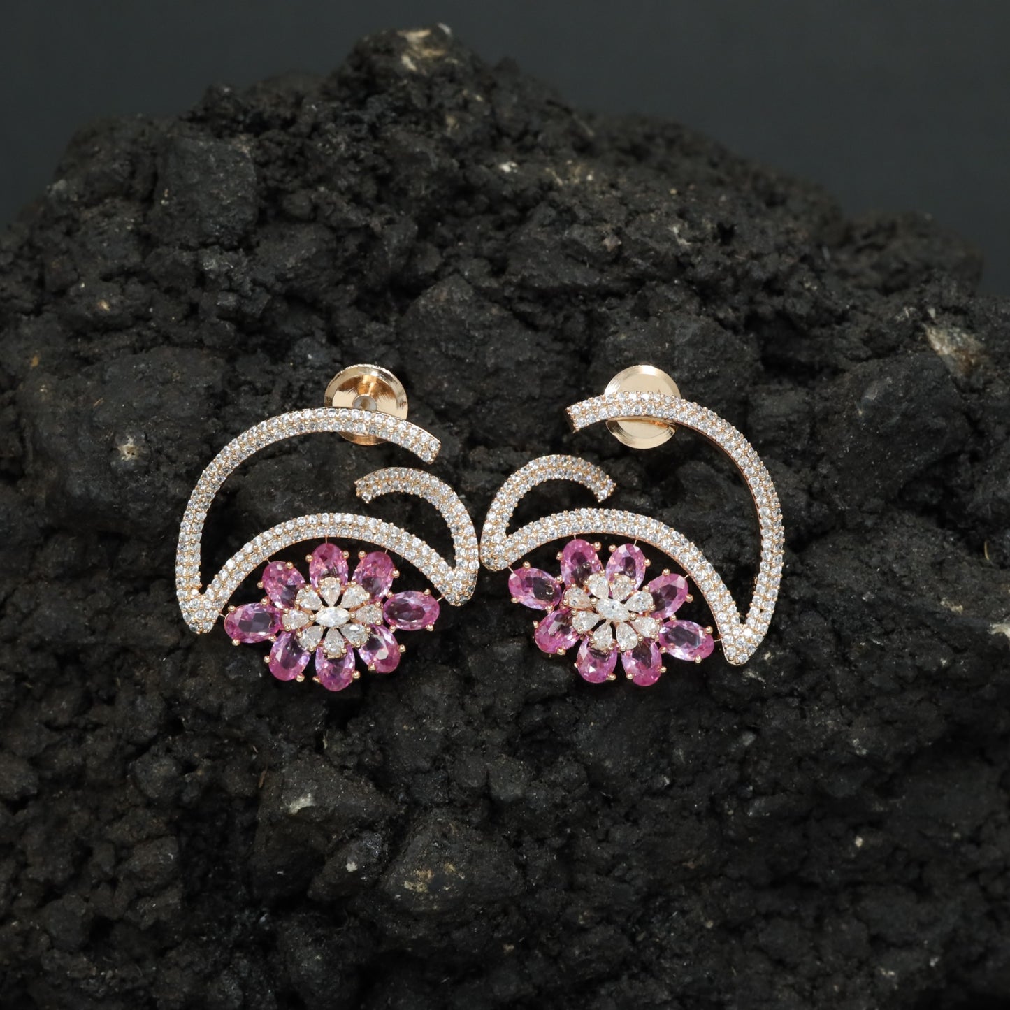 Marquise Petal Stud Earrings with Open Arc Construction