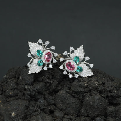 Botanical Spray Stud Earrings with Sculpted Leaf Detailing
