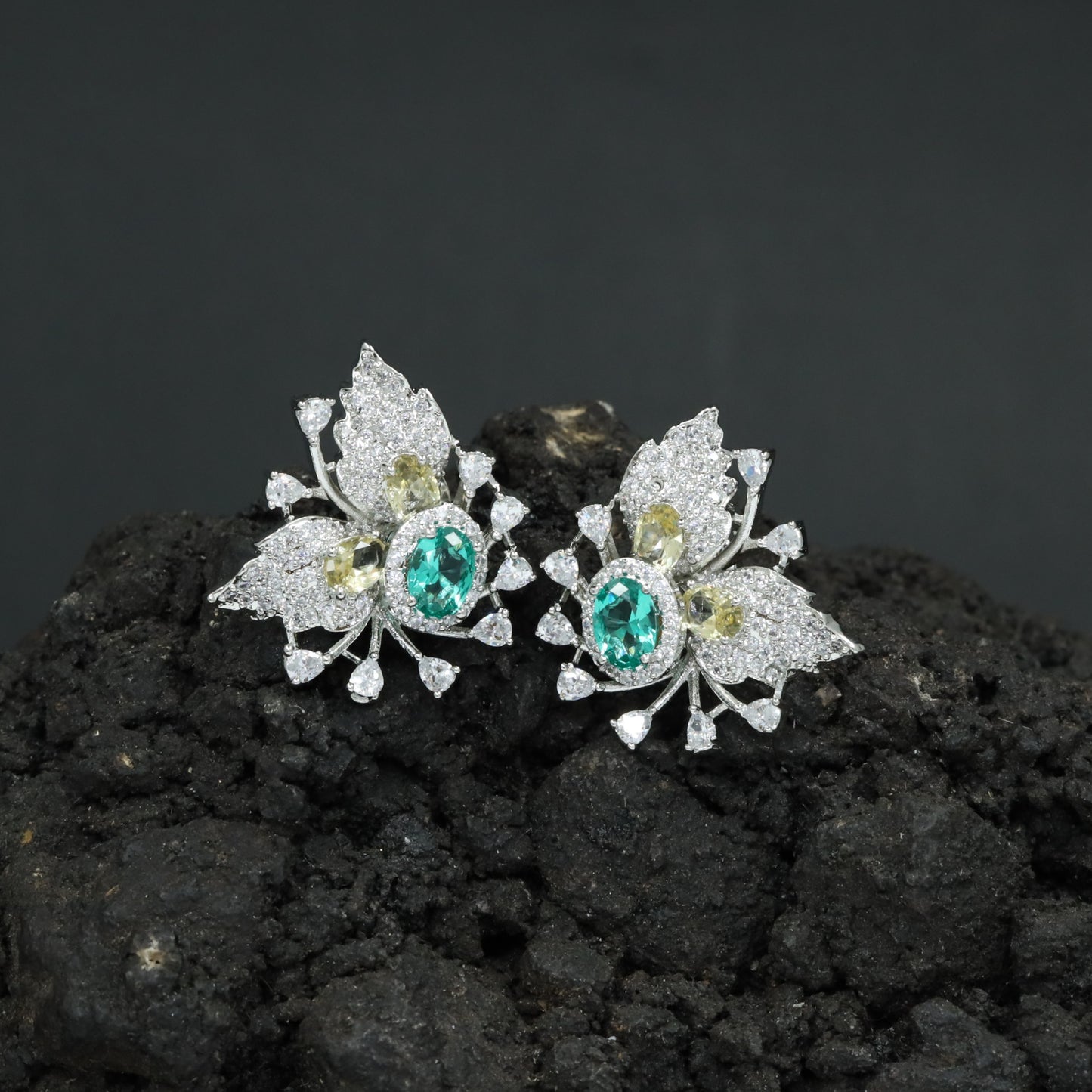 Botanical Spray Stud Earrings with Sculpted Leaf Detailing