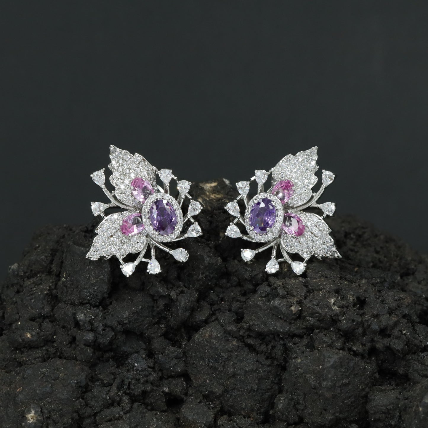 Botanical Spray Stud Earrings with Sculpted Leaf Detailing