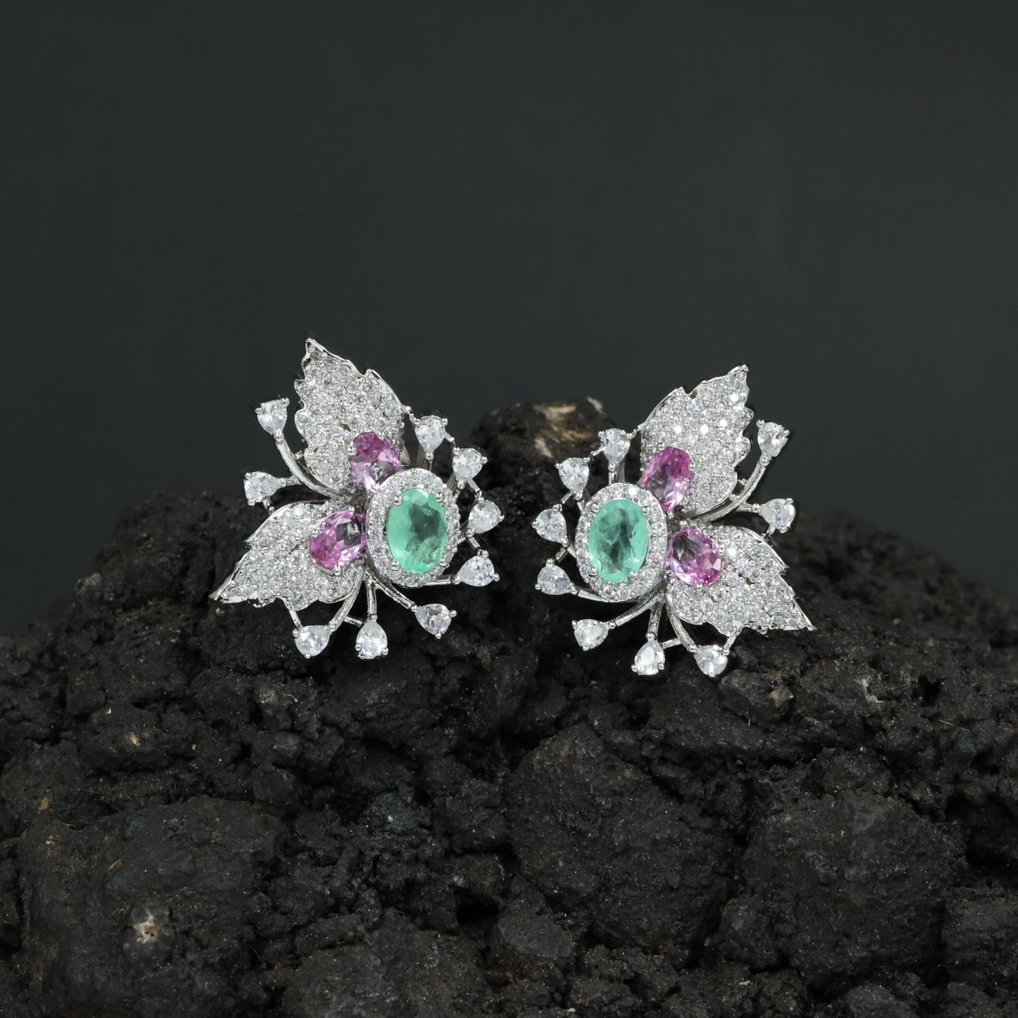 Botanical Spray Stud Earrings with Sculpted Leaf Detailing