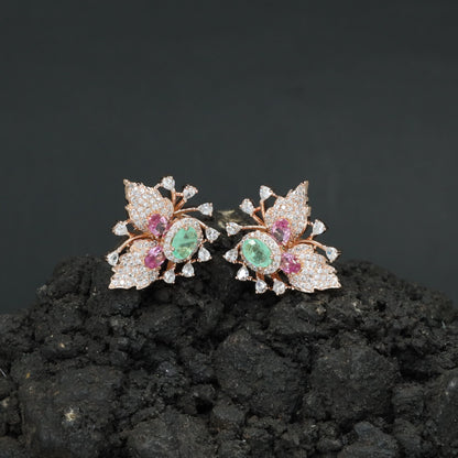 Botanical Spray Stud Earrings with Sculpted Leaf Detailing