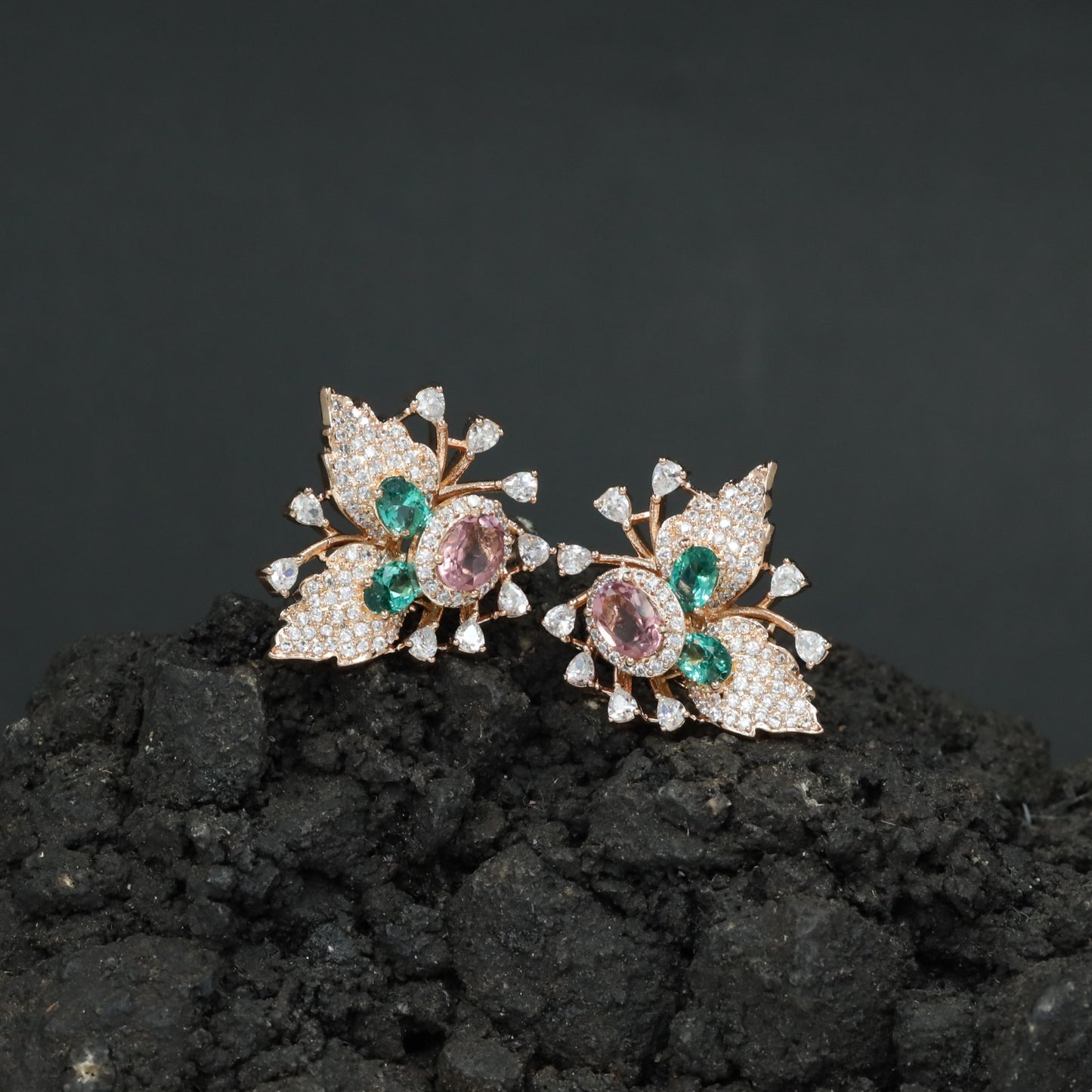 Botanical Spray Stud Earrings with Sculpted Leaf Detailing