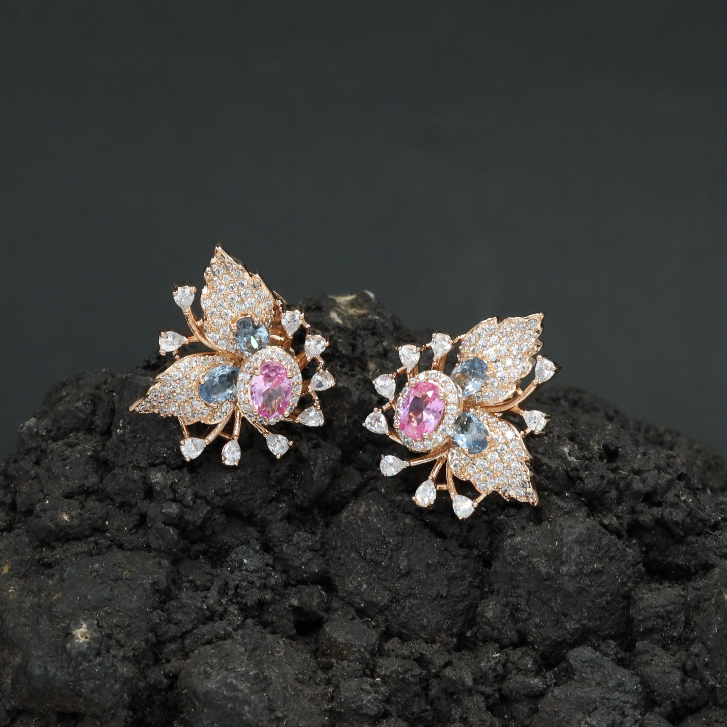 Botanical Spray Stud Earrings with Sculpted Leaf Detailing