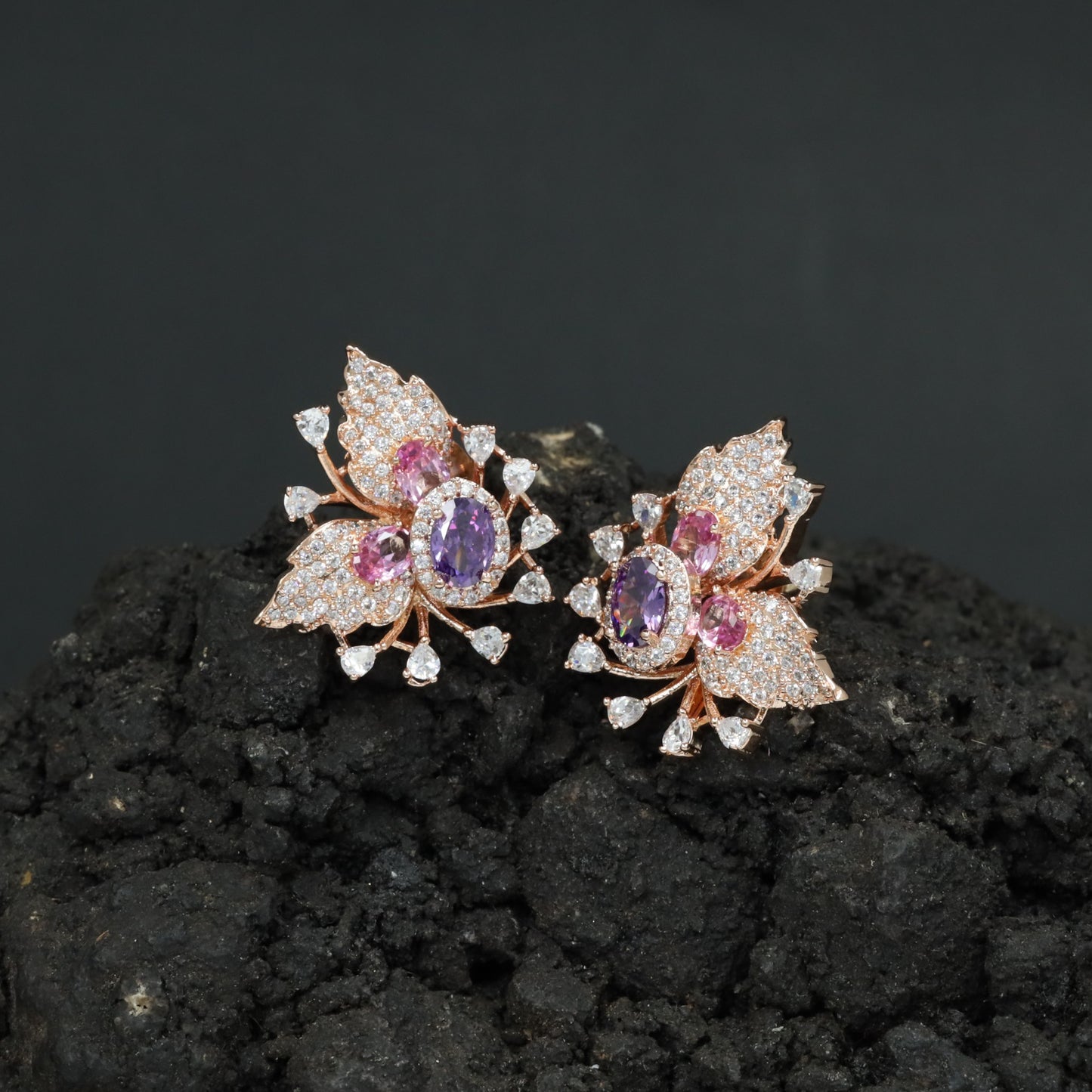 Botanical Spray Stud Earrings with Sculpted Leaf Detailing