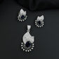 Crescent fan pendant set with geometric centerpiece detailing