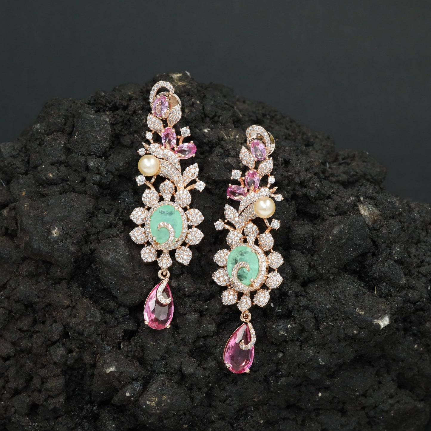 Botanical Hanging Earrings with Scroll and Leaf Arrangement