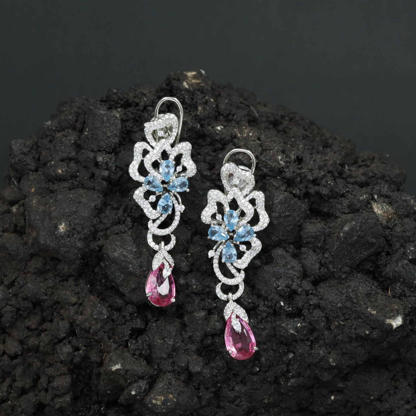 Decorative Floral Hanging Earrings with Cascading Drop Element