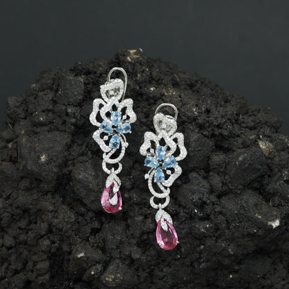 Decorative Floral Hanging Earrings with Cascading Drop Element