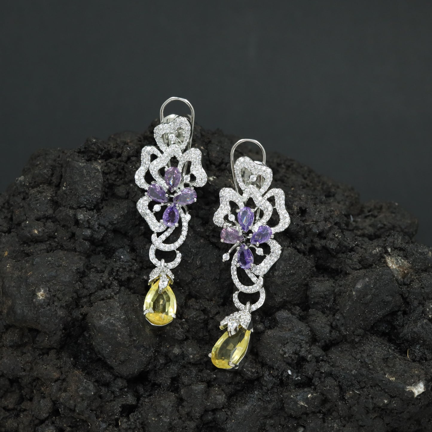 Decorative Floral Hanging Earrings with Cascading Drop Element