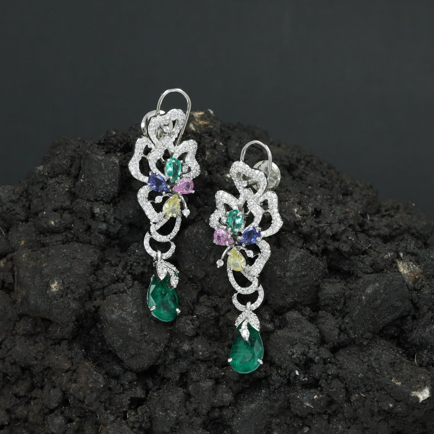 Decorative Floral Hanging Earrings with Cascading Drop Element