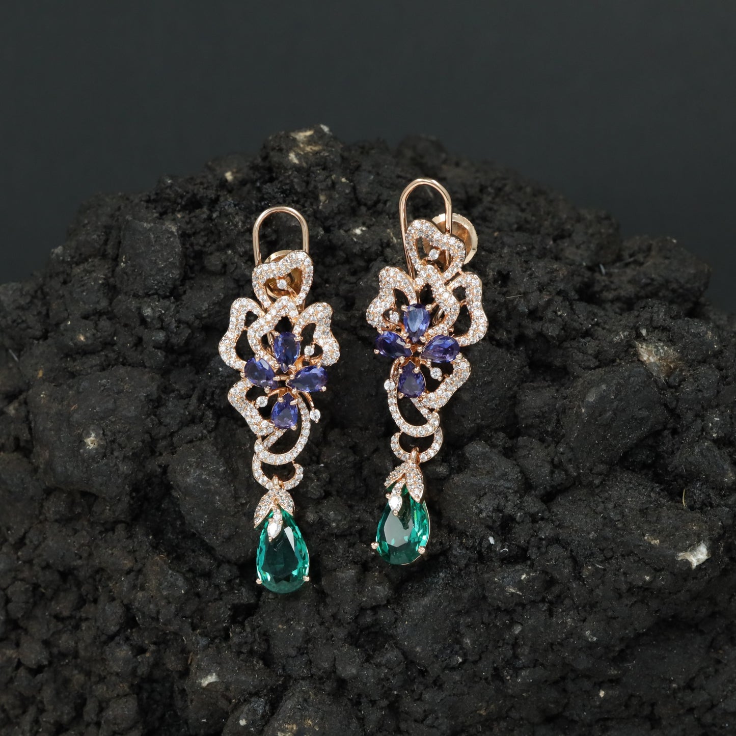 Decorative Floral Hanging Earrings with Cascading Drop Element