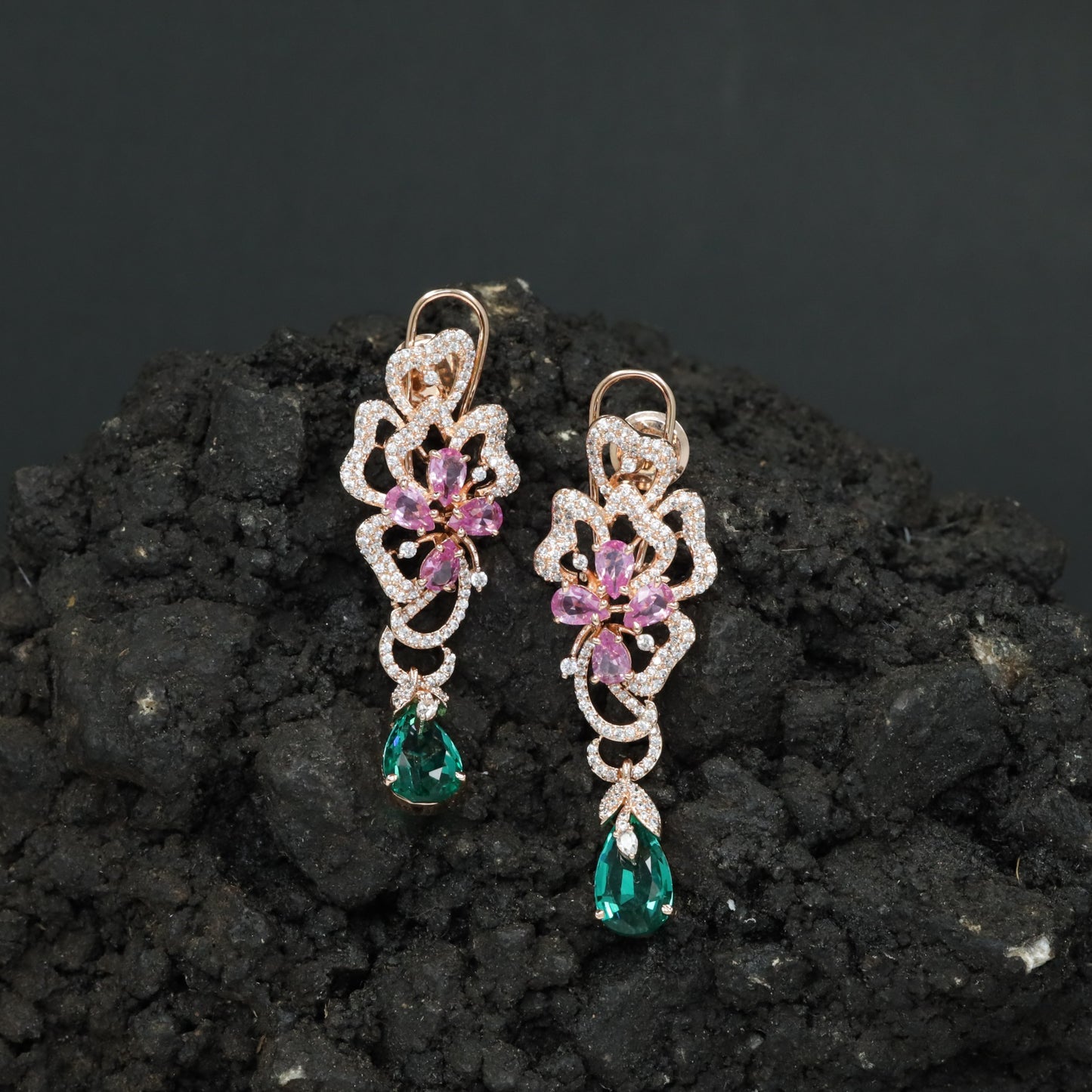Decorative Floral Hanging Earrings with Cascading Drop Element