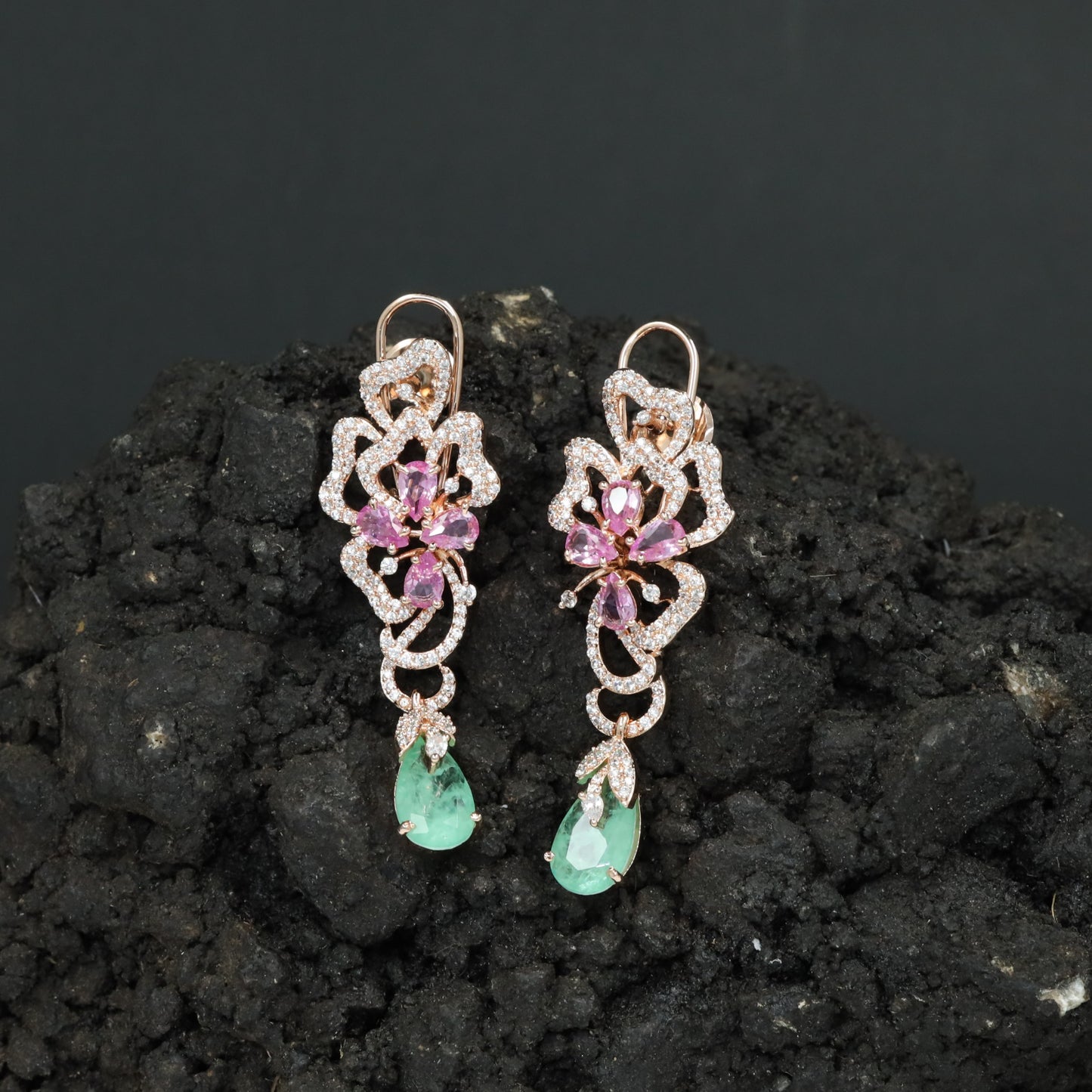 Decorative Floral Hanging Earrings with Cascading Drop Element