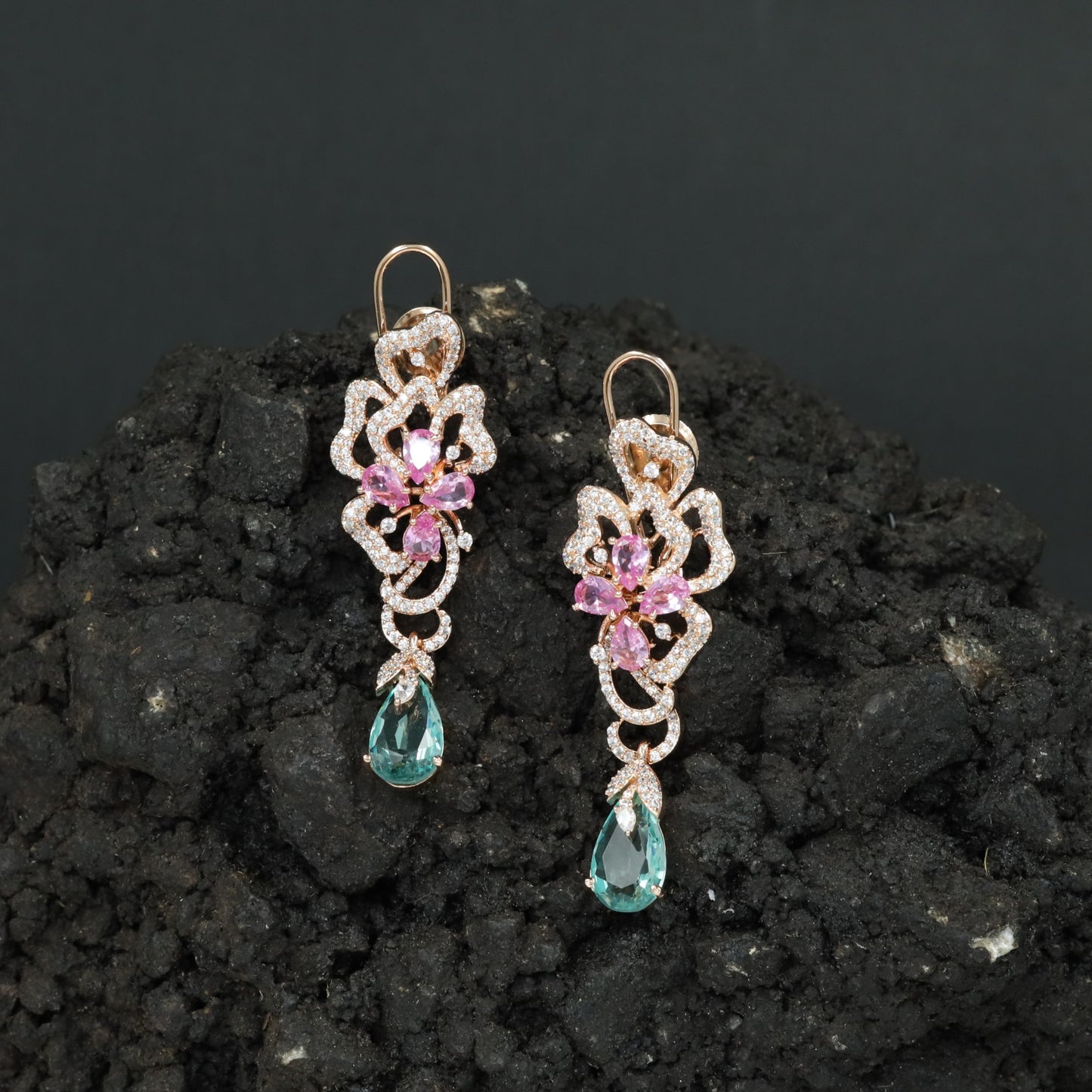 Decorative Floral Hanging Earrings with Cascading Drop Element