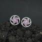 Floral Pinwheel Stud Earrings with Circular Border Design