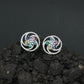 Floral Pinwheel Stud Earrings with Circular Border Design