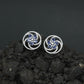 Floral Pinwheel Stud Earrings with Circular Border Design