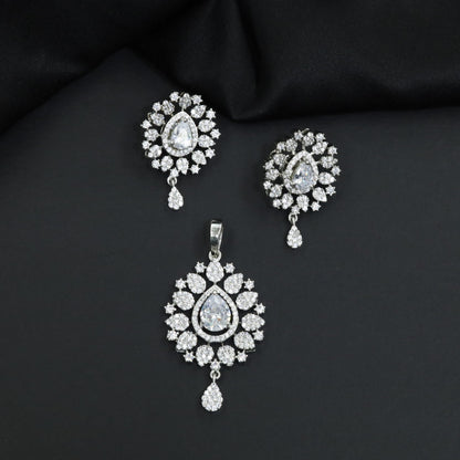 Contemporary pendant set with floral cluster craftsmanship and matching earrings