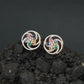 Floral Pinwheel Stud Earrings with Circular Border Design