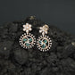 Floral Halo Rose Gold Hanging Earrings with Circular Frame Design