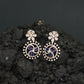 Floral Halo Rose Gold Hanging Earrings with Circular Frame Design