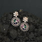 Floral Halo Rose Gold Hanging Earrings with Circular Frame Design