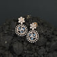 Floral Halo Rose Gold Hanging Earrings with Circular Frame Design