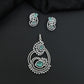 Rhodium pendant set featuring geometric floral clusters and matching studs