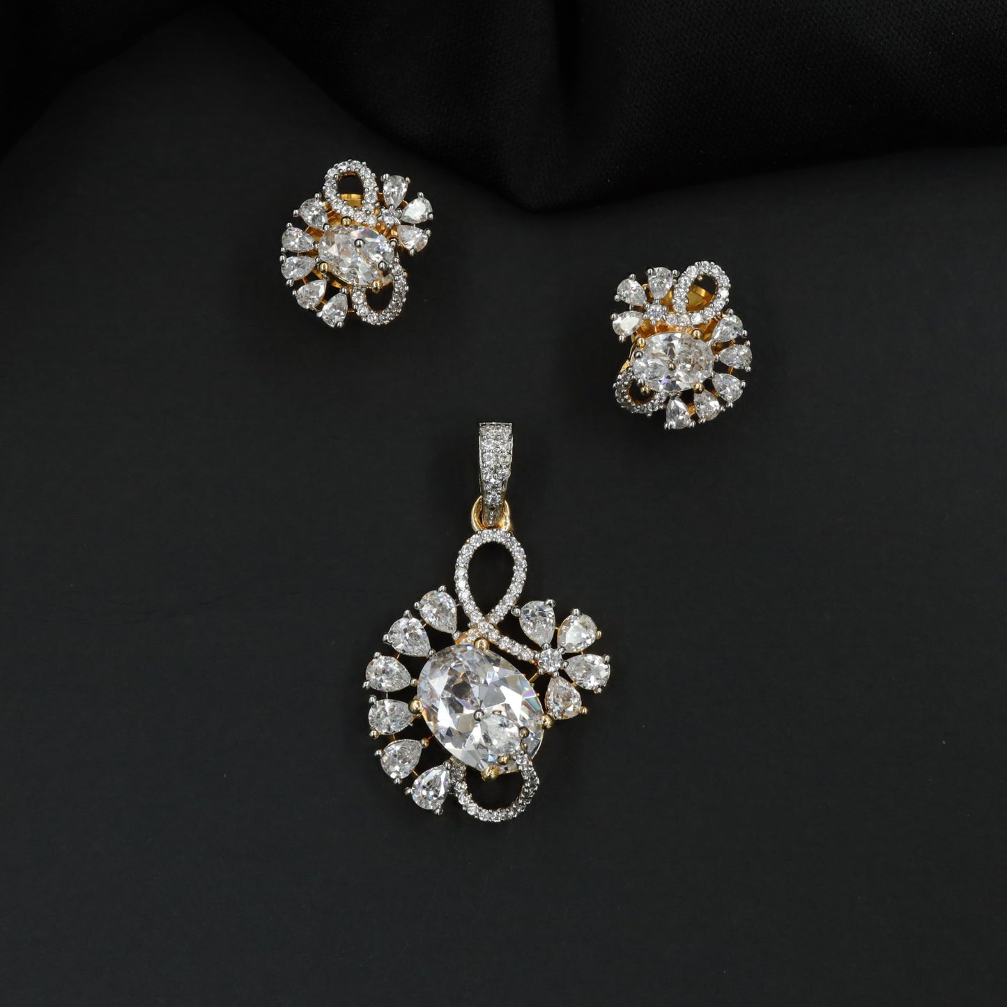 Designer floral pendant set with layered curves and cluster detailing