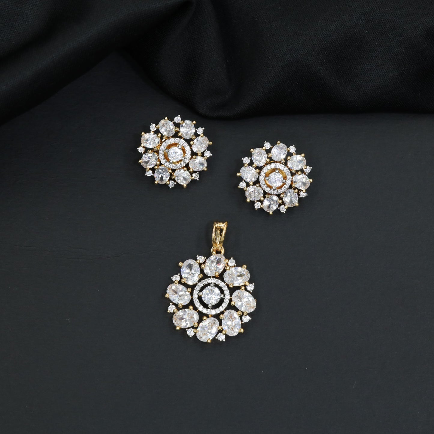 Elegant round pendant set with flower cluster and halo accents