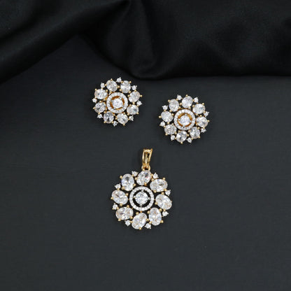 Elegant round pendant set with flower cluster and halo accents