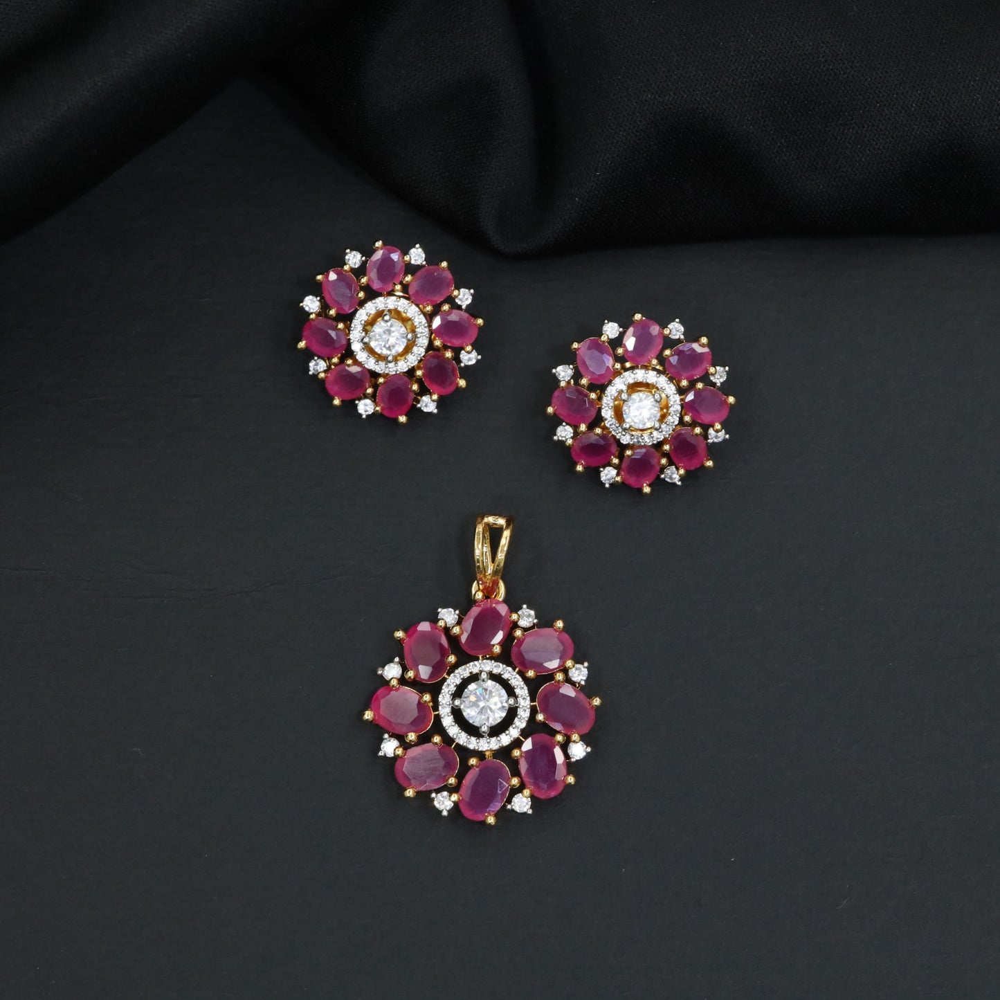 Elegant round pendant set with flower cluster and halo accents