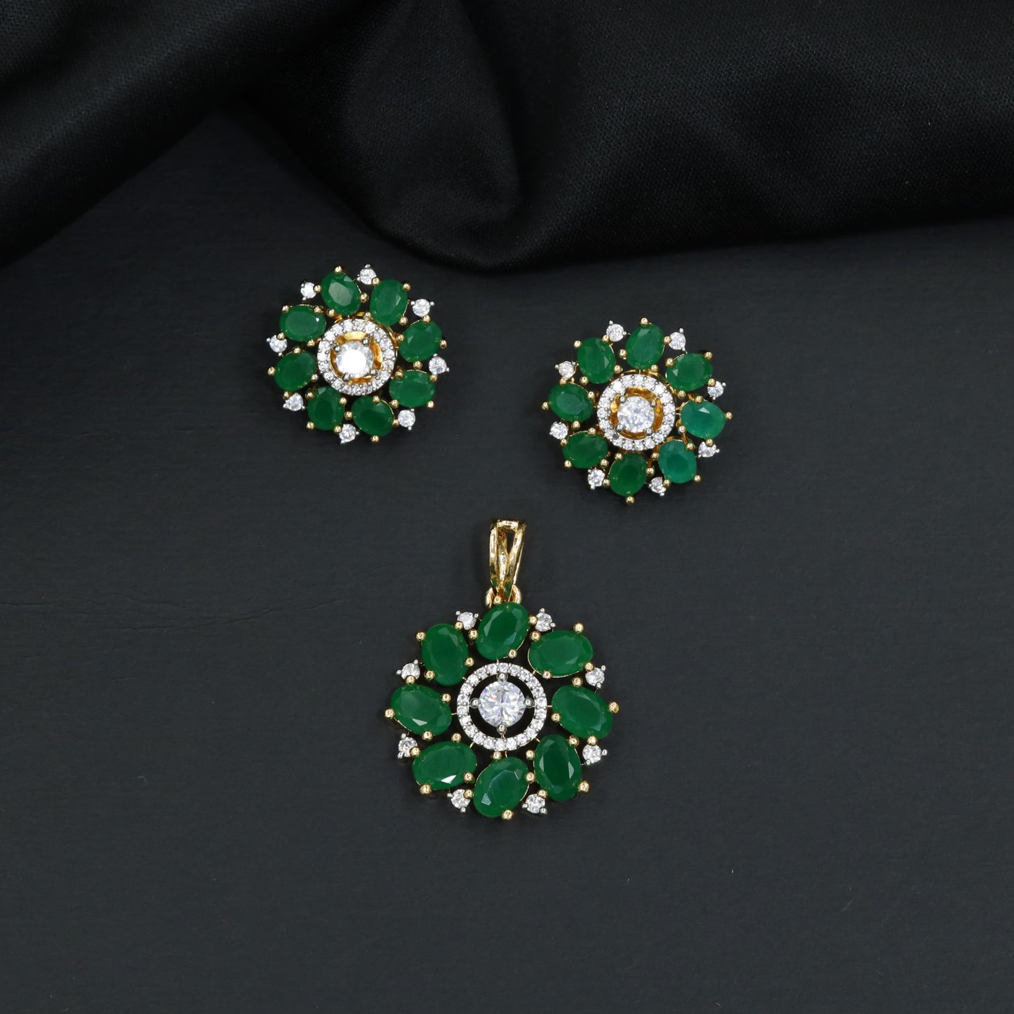 Elegant round pendant set with flower cluster and halo accents