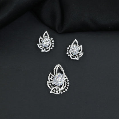 Designer pendant set with botanical patterns and halo accents