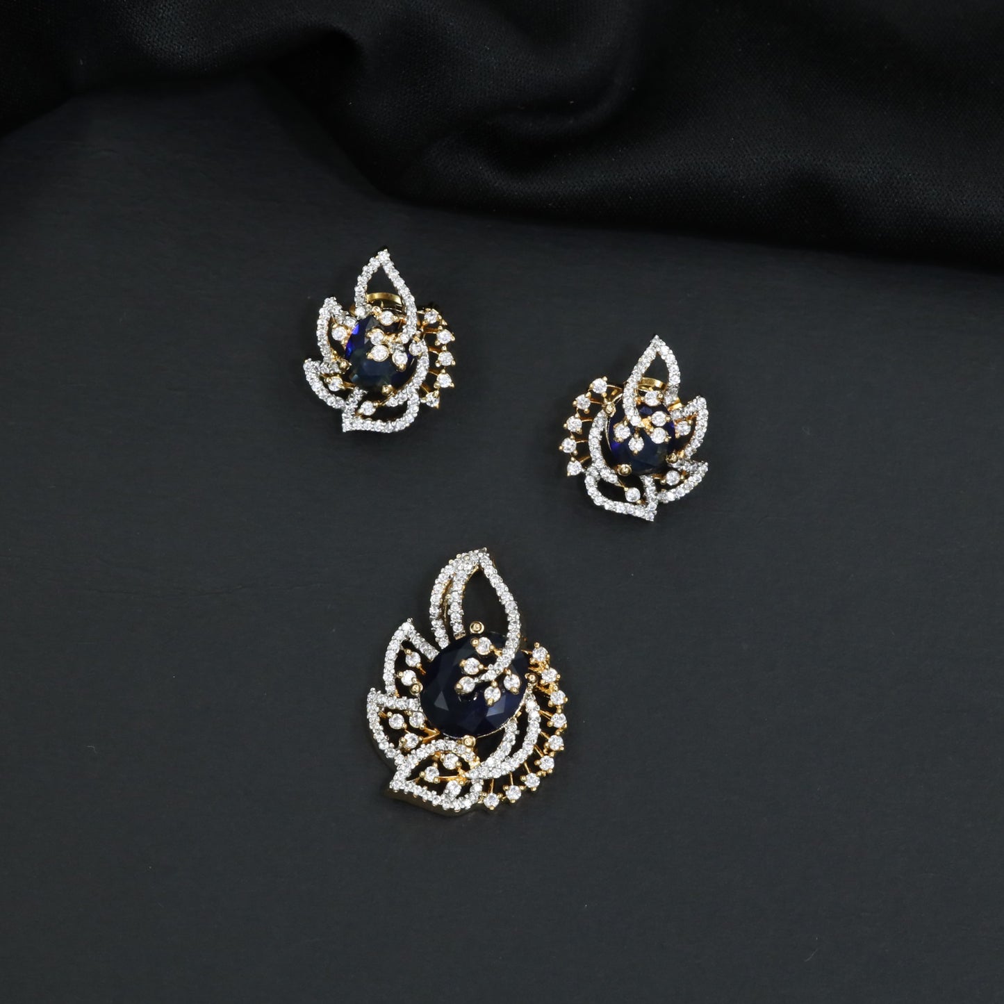 Designer pendant set with botanical patterns and halo accents